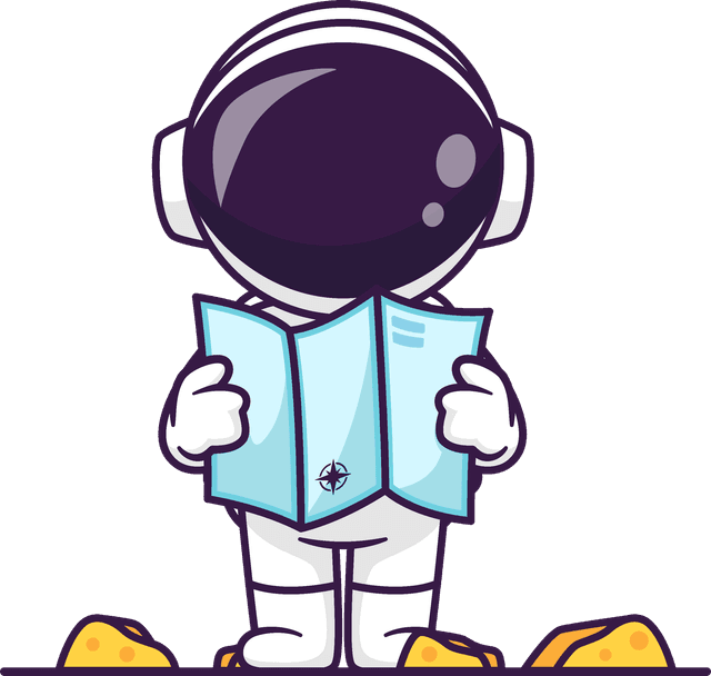 Astronaut mascot reading a book, representing creativity and exploration in blogging
